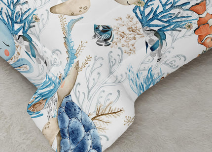 Blue Sea Turtle Themed Comforter Set 3Pcs Queen for Kid Teen Girl Boy Adult