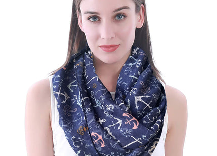 Nautical Anchor Print Women's Infinity Scarf Lightweight (Navy Blue)