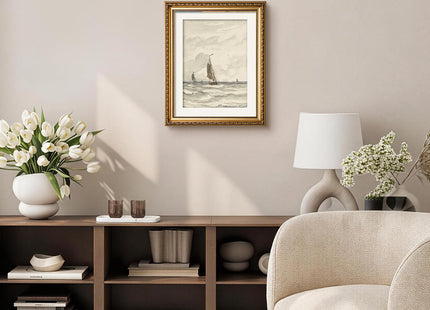 VIYYIEA Gold Framed Sailboat Wall Art Coastal Canvas Painting, 13×16 Inch