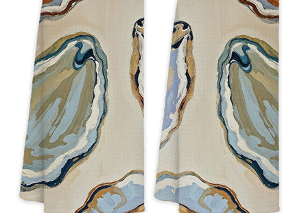 JINYO Oyster Kitchen Towels, Coastal Kitchen Towels, Nautical Hand Towels for Bathroom, Beach Themed Gifts Dish Towels Tea Towels, Beach Kitchen Bathroom Decor, 16x24 Inch Set of 2