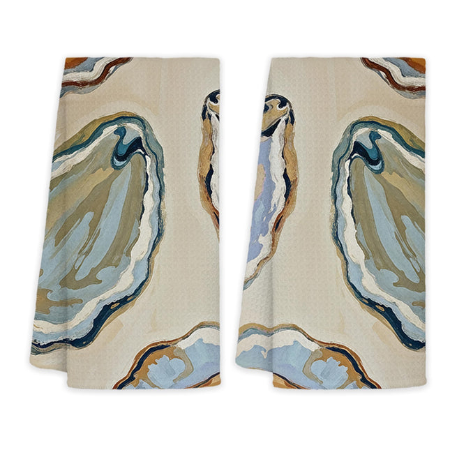 JINYO Oyster Kitchen Towels, Coastal Kitchen Towels, Nautical Hand Towels for Bathroom, Beach Themed Gifts Dish Towels Tea Towels, Beach Kitchen Bathroom Decor, 16x24 Inch Set of 2