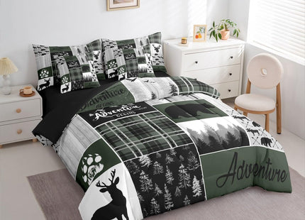 Erosebridal Bear Twin Bedding Set 7 Pieces, 1 Rustic Deer Comforter,1 Lotus Flower Fitted Sheet, 1 Farmhouse Cabin Flat Sheet, 2 Woodland Animal Pillow Cases, 2 Arrows Adventure Throw Pillow Covers