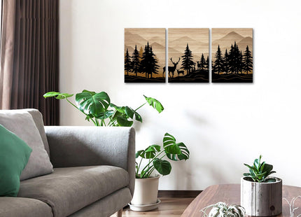 WELMECO Deer Wall Art Log Cabin Decor Rustic Farmhouse Bedroom Bathroom Living Room Decor 12"x16" x 3Pieces,Framed Canvas Wall Art