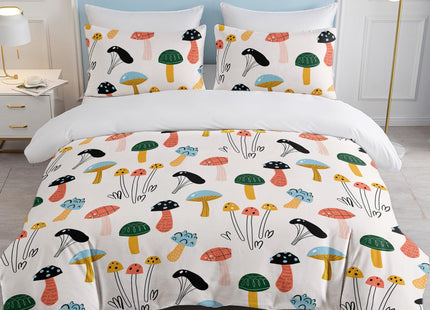 SOULZZZ Various Mushroom Duvet Cover for Boys Girls Soft Forest Numerous Mushroom Pattern Print Bedding Set Mushroom Party Decorations for Living Room Bedroom (Full, 1 Duvet Cover 2 Pillow Shames)
