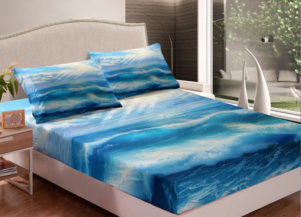 Erosebridal Sea Waves Fitted Sheet Twin Sunset Bedding Set Nautical Bed Cover Coastal Nature Theme Bed Set Blue Washable Breathable Decoration with Deep Pocket 2 Pcs