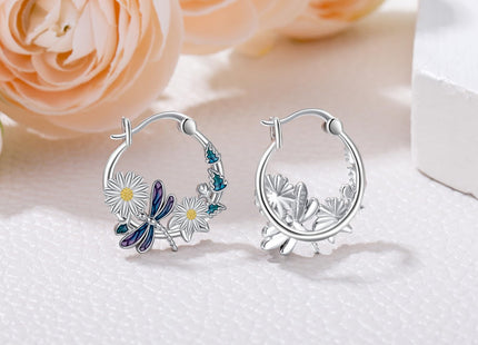 JUSTKIDSTOY Dragonfly Earrings 925 Sterling Silver Daisy Flower Hoop Earrings Jewelry Dragonfly Graduation Gifts for Women Daughter Her