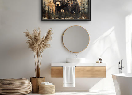 Trulave Framed Large Cabin Bear Wall Art Decor for Living Room 36''x24''