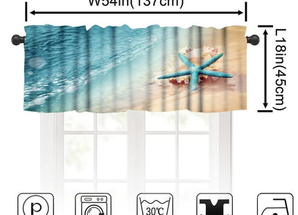 Hazuff Starfish Kitchen Valance Curtain,Ocean Coastal Leisure Sunny Beach Blue Starfish Seashells Rod Pocket Window Valances Blackout Treatment Drapes for Bedroom Living Room Bathroom 54x 18 in
