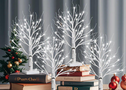 BDUSXYZ 4pcs 36LED Lighted Birch Tree Home Decor - White Birch Tree with Lights Money Tree Wedding Centerpieces Artificial Branches Table (White)