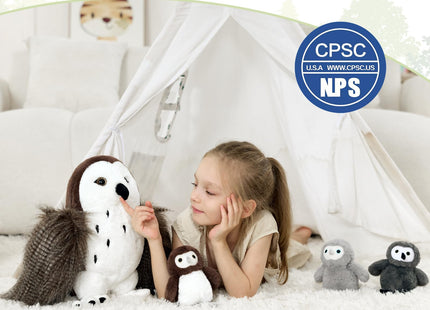Karister Owl Stuffed Animal with 3 Babies,18" Barn Owl Plush, Brown