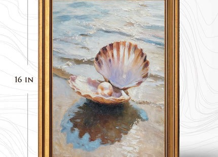 InSimSea Gold Framed Vintage Seashell Pearl Hand-Painted Wall Art, 12x16in