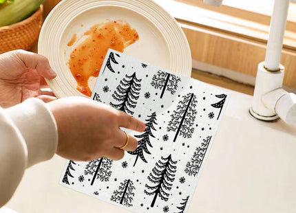 LARTSFRO Christmas Pine Tree Swedish Dishcloths for Kitchen, Swedish Dish Cloths for Pine Tree, Black and White Christmas Towels, 4 Pack for Papaya Reusable Paper Towels Washable, Sponge Cloths