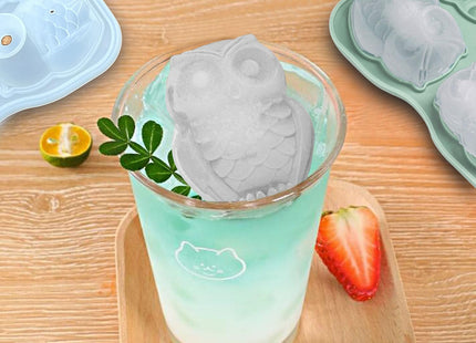 Cute Owl Ice Cube Mold, Owl Shapes Ice Cube Tray, Silicone Ice Mold Fun Shapes, Make 4 Large Owl Ice Balls for Whiskey Cocktails Drinks, Green