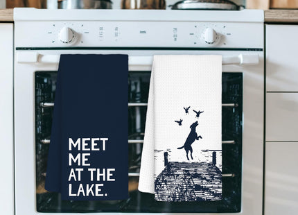 AQYIP Lake Lover Gifts Kitchen Towels, Navy Blue Coastal Beach Dish Tea Towels for Kitchen, Lake Life House Gifts for Women Decorative Hand Towels for Bathroom, 16x24 Inch Set of 2