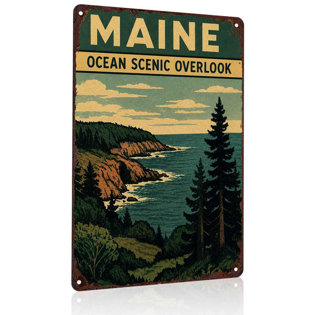 Maine Ocean Scenic Vintage Metal Wall Art Signs 8X12 Inch