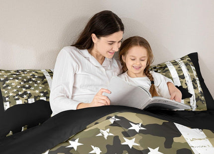 Erosebridal Black Bear Bedding Set Full Green Camouflage Comforter Set, US Flag Duvet Insert Army Military Camo Quilt Sets, Woodland Animal Bedding Comforters & Sets Farmhouse Lodge Cabin Decor 3pcs