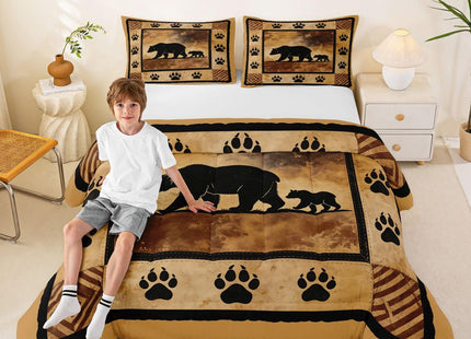 Feelyou Cute Bear Comforter Set Kids Wild Animal Comforter for Boys Teens Nature Wildlife Bear Bedding Set Breathable Lodge Western Farmhouse Duvet Set Bedroom Quilt Set King Size