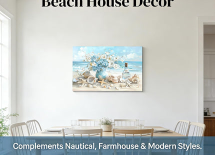 Blue Ocean Beach Bathroom Canvas Wall Art Seaside Seashell Painting Picture Wall Decor Starfish with White Flower Coastal Poster Print Artwork for Living Room Bedroom Bathroom Decor 12x16 in Canvas