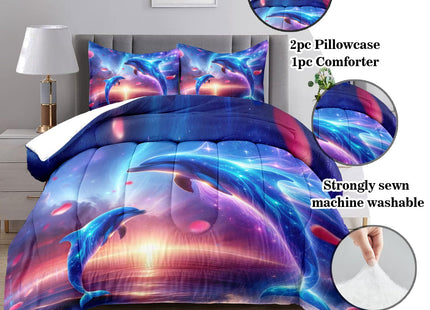 Raphus cucullatus Dolphin Comforter Set Queen,Ocean Quilt Set Coastal Beach Theme Bedding,Dream Comforter Set,Beach Decor for Bedroom,Summer Quilts for Queen Bed