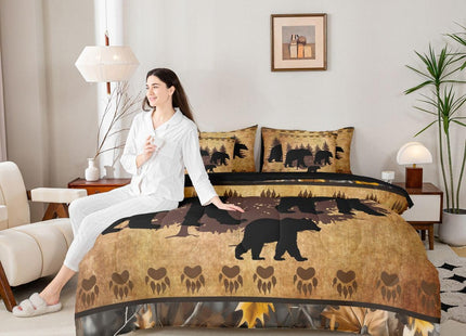 Erosebridal Camo Hunting Brown Black Bear Comforter Set Queen Size 7 Pieces