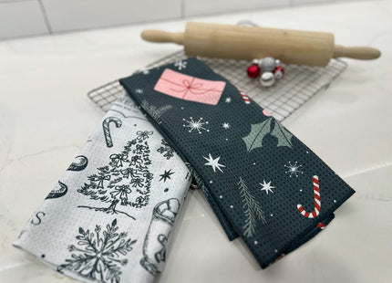 Trig Kitchen Towel. Tea Towel. Dish Cloth. Quick Dry Waffle Weave Microfiber. Highly Absorbent. Designer Prints. Modern. 2 Pack. Gingerbread