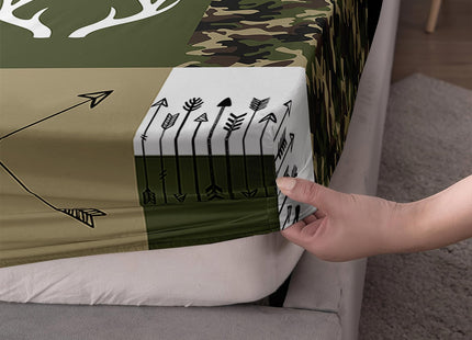 Nttopship Hunting Camo 4 Pieces Bed Sheet Sets Full Size Deer Hunting Camo Bedding Sets with 16" Deep Pockets Hunt Deer Bedroom Decor,Bedding Set 4 PCS(1 Fitted+1 Flat+2 Pillowcases)