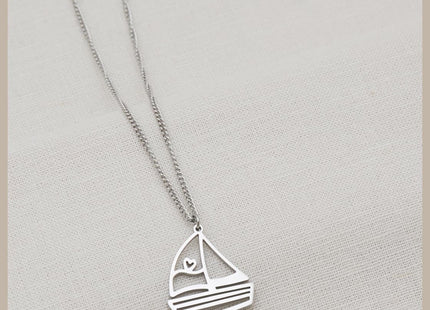 LUUK LIFESTYLE Steel Necklace with Sailboat Pendant, Silver, 20in