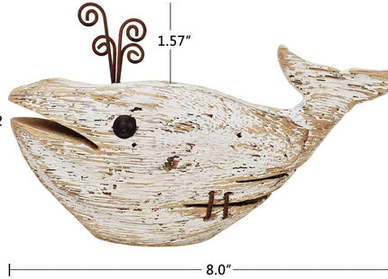 Rustic Wooden Whale Tabletop Statue - Decorative Nautical Ocean Beach Coastal Themed Home Decor Figurine Carving Sculpture - 8" L