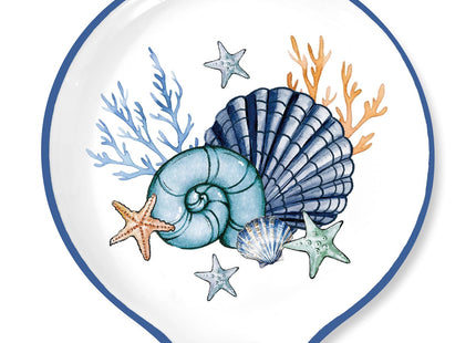 JarThenaAMCS 4.7inch Summer Spoon Rest Blue Seashell Coral Starfish Small Coffee Spoon Holder for Summer Ocean Beach Party Bar Coffee Station Accessories