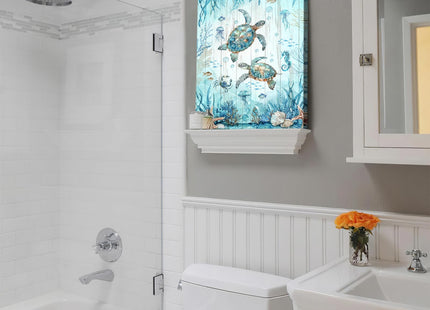 Nautical Beach Sea Turtle Bathroom Decor Wall Art Ocean Sea Turtle Paintings Artwork for Walls Teal Beach Theme Decor Pictures Prints Framed Decorations for Bedroom Bathroom Kitchen Home 20"x24"