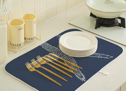 Coastal Beach Dish Drying Mat 18 x 24 inch, Summer Navy Blue Starfish Decorative Drying Mats Microfiber Absorbent Dish Washable Draining Mat for Kitchen Counter Decor