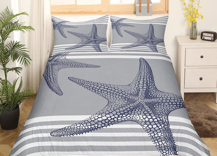 Feelyou Starfish Beach Bedding Set Twin Size Coastal Beach Ocean Comforter Cover Set for Boys Girls Teal Blue Duvet Cover Breathable Ocean Marine Bedspread Cover Room Decor Summer Holiday Quilt Cover