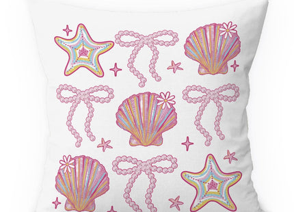 ETVISO Preppy Beach Room Decor, Coastal Glitter Seashell Bow Pillow Cover 18x18, Trendy Coquette Pearl Bow Seashells Decorative Throw Pillow Case for Girls Bedroom Home Drom Apartment