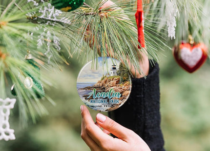 Majestic Acadia National Park Artwork Ornament, Travel Souvenir (Circle)