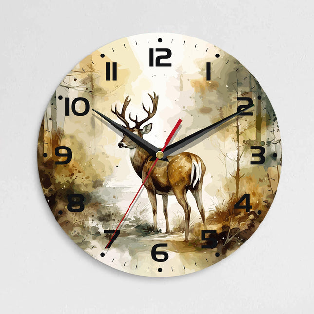 ENUIEO Wall Clock, 10 Inch Silent Non-Ticking Home Kitchen Decor, Battery Operated for Bathroom Bedroom Living Room Office(Forest Deer)
