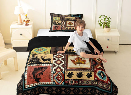 Erosebridal Rustic Cabin Toddler Comforter Set Western Country Farmhouse Bedding Set Hunting Bear Deer Comforter for Kids Boys Girls,Bass Fishing Quilt Duvet