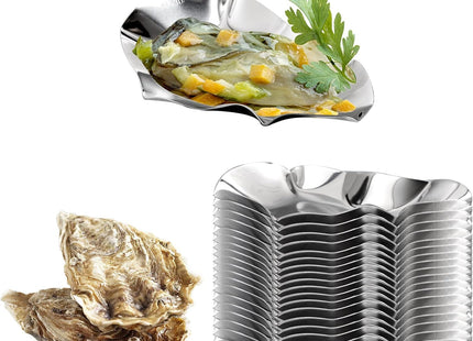 Suwimut 20 Pcs Grillable Oyster Shells, 304 Stainless Steel Reusable Oyster Shell Tray Baking Dish for Cooking, Baking, Grilling and Serving Oysters, Shrimp, Scallops, Clams, Seafood, Silver