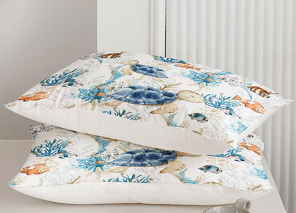 QOOMO Coastal Beach Themed Comforter Set for Boys Girls Kids Sea Turtle Ocean Life Full Size Bedding Set Super Soft Quilt with 1 Comforter and 2 Pillowcases Lightweight Microfiber for All Seasons