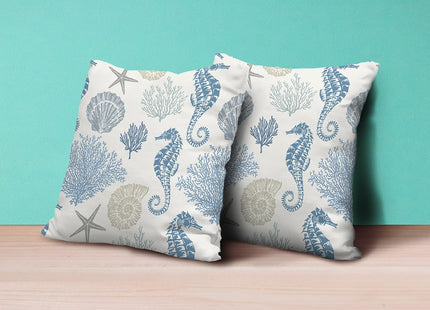 Coastal Throw Pillow Covers 20 x 20 Inch Set of 2 Summer Ocean Themed Pillow Covers Beach Seashell Starfish Seahorse Pillow Cases Linen Square Cushion Cover for Home Couch Sofa Bedding Decor