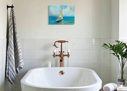 JZLDZS Nautical Sailboat Canvas Wall Art Framed, Blue, 12x16 Inch