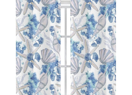 Llylumty Coastal Beach Curtains,Watercolor Ocean Seaweed Seashells Blue Shell Blackout Grommet Window Drapes for Bedroom Living Room 42x84in,2 Panel Set
