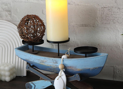 Nautical Candle Holder for Beach House Table & Lake House - Ocean Themed Farmhouse Boat Candlestick Holders, Marine Beach Style Handmade Coastal Accent, Housewarming Gifts