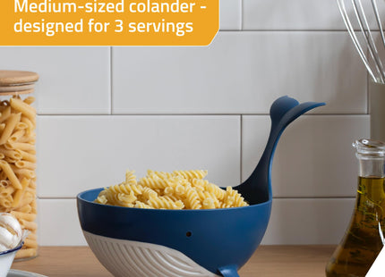Peleg Design Pastail Medium Pasta Colander – Fun Whale-Shaped Plastic Colander for Draining Pasta, Vegetables, and Fruit. Fun kitchen gadgets. Cute kitchen gift.