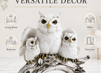 Blorple White Owl Family Statue, Resin Owl Figurines for Home Decor
