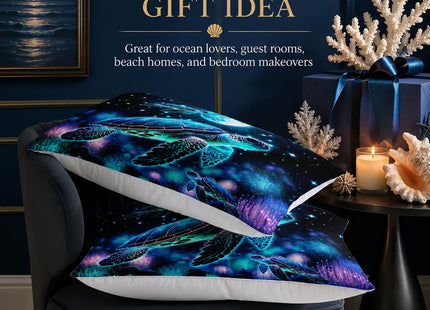 AILONEN Sea Turtle Comforter Set Twin Size, Ocean Theme Bedding Coral Jellyfish 3 Pieces Printed Comforter Set for Boys Girls Bed in a Bag,Evening Starry Moon Turtle Quilt with 2 Pillowcases