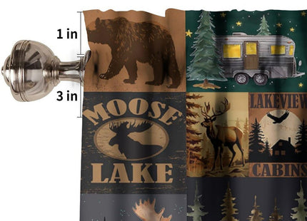 SHElifestyle Rustic Moose Deer Valance, Retro Rustic Vintage Bear Cottage Country Style Rustic Cabin Mountain Farmhouse Windows Curtain Valance for Study Bedroom Living Room, One Panel 54x18in