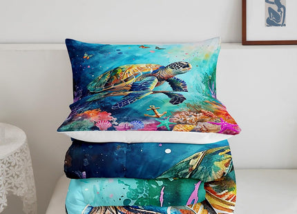Erosebridal Cute Sea Turtle Bedding King Ocean Animal Comforter Set for Kids Teen Adults, Gradient Tie Dye Down Comforter Pastel Rainbow Bed Set, Coastal Sealife Quilted Duvet Breathable All-Season