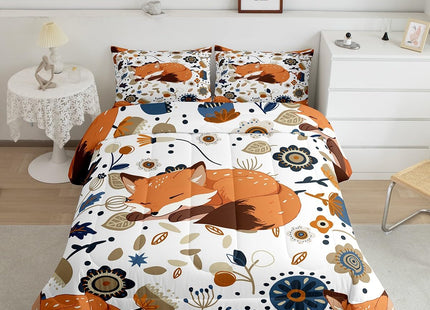 Castle Fairy Autumn Bedding Set 3 Piece, Fox Characters Sleeping Comforter Set Boys Girls, Lovely Woodland Animal Brushed Microfiber Soft Bedding Decor