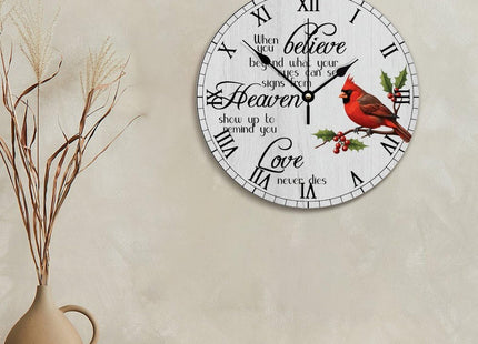 godblessign Cardinal Wall Clock Cardinal Christmas 10 inch Love Never Dies