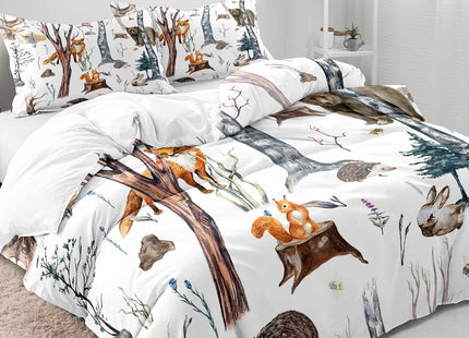 LUVIVIHOME 2PCS Bear Deer Rabbit Squirrel Fox Duvet Cover, Twin Bedding Sets, White Duvet Cover, Toddler Baby Boys Girls Kids Bedding, Woodland Animals Cabin Lodge Quilt Comforter Cover, 1 Pillow Sham